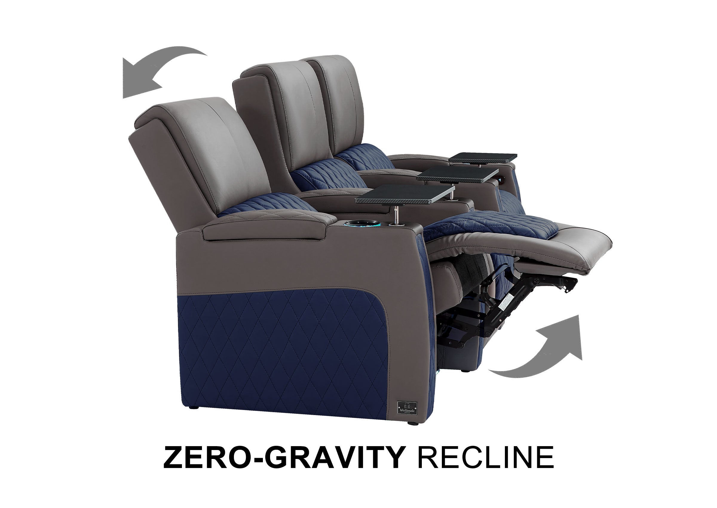 Weilianda AstroUltra Series Grey Custom Dual-Tone Genuine Leather Loveseat Sofa with Zero Gravity Seating