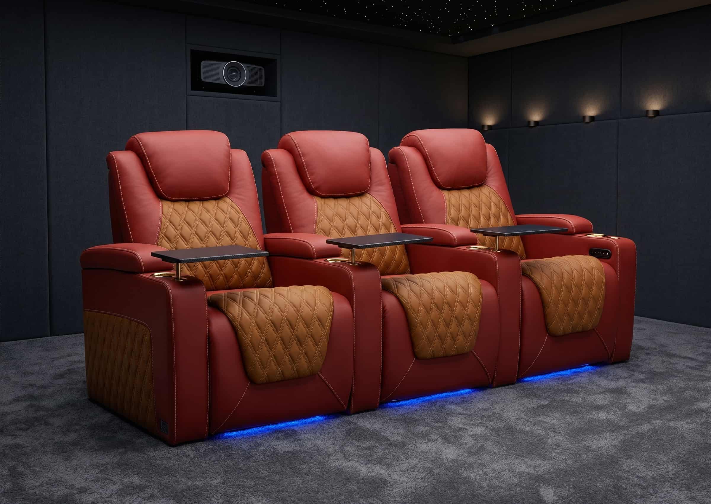 Weilianda Chic Series Red Custom 3-Seat Two-Tone Leather Theater Couch | Power Headrest Reclining