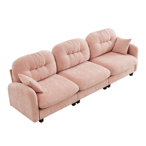 Plush L-Shaped Modular Sectional Sofa with Ottoman & Tufted Backrest, Beige
