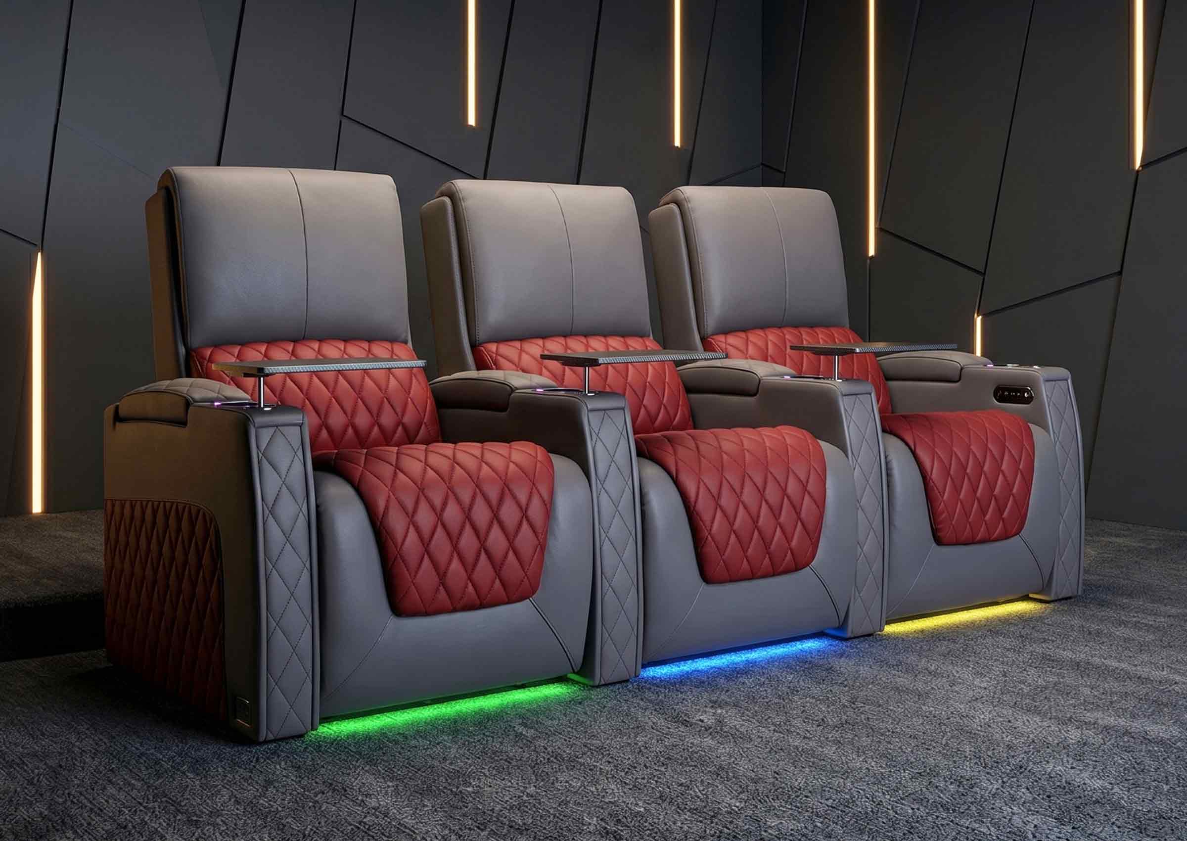 Weilianda AstroUltra Series Grey Custom Two-Tone 3-Seat Power Home Theater Recliner with Ambient Lighting