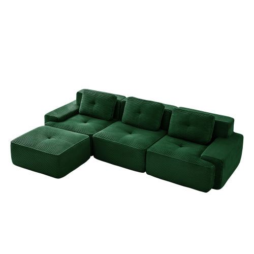 Oversized 6-Seater V-Shaped Corduroy Sectional with Dual Movable Ottomans