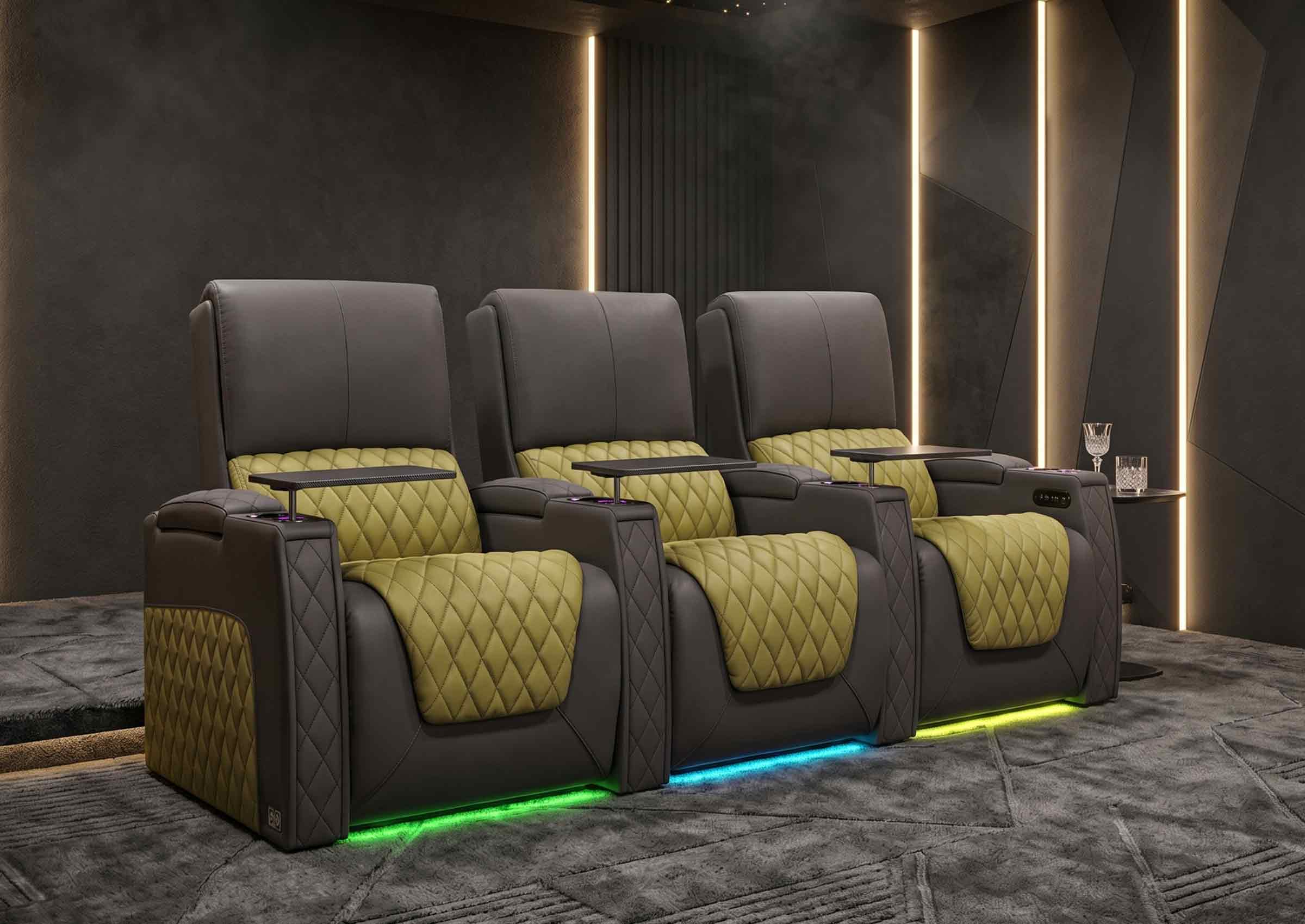 Weilianda AstroUltra Series Grey Custom Two-Tone 3-Seat Power Home Theater Recliner with Ambient Lighting