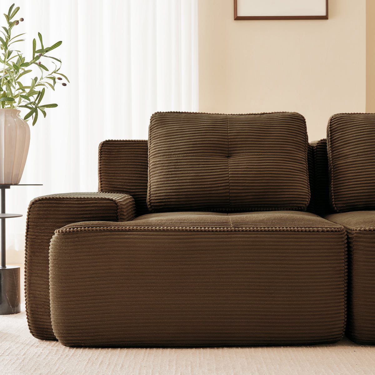 Oversized 6-Seater V-Shaped Corduroy Sectional with Dual Movable Ottomans