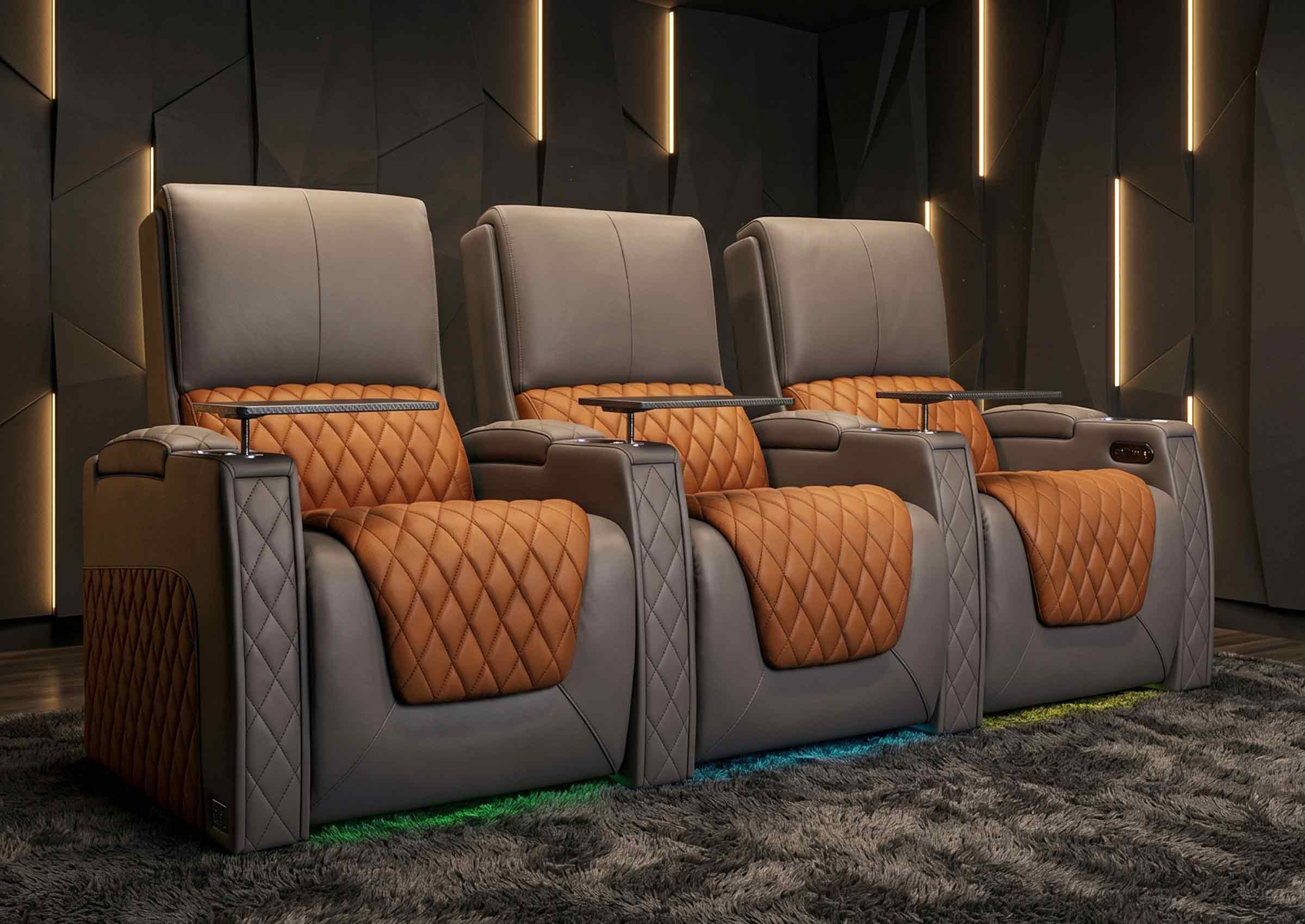 Weilianda AstroUltra Series Grey Custom Two-Tone 3-Seat Power Home Theater Recliner with Ambient Lighting