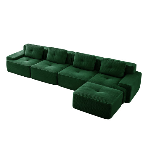 Oversized 6-Seater V-Shaped Corduroy Sectional with Dual Movable Ottomans