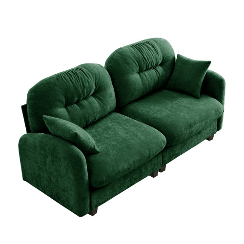 Plush L-Shaped Modular Sectional Sofa with Ottoman & Tufted Backrest, Beige