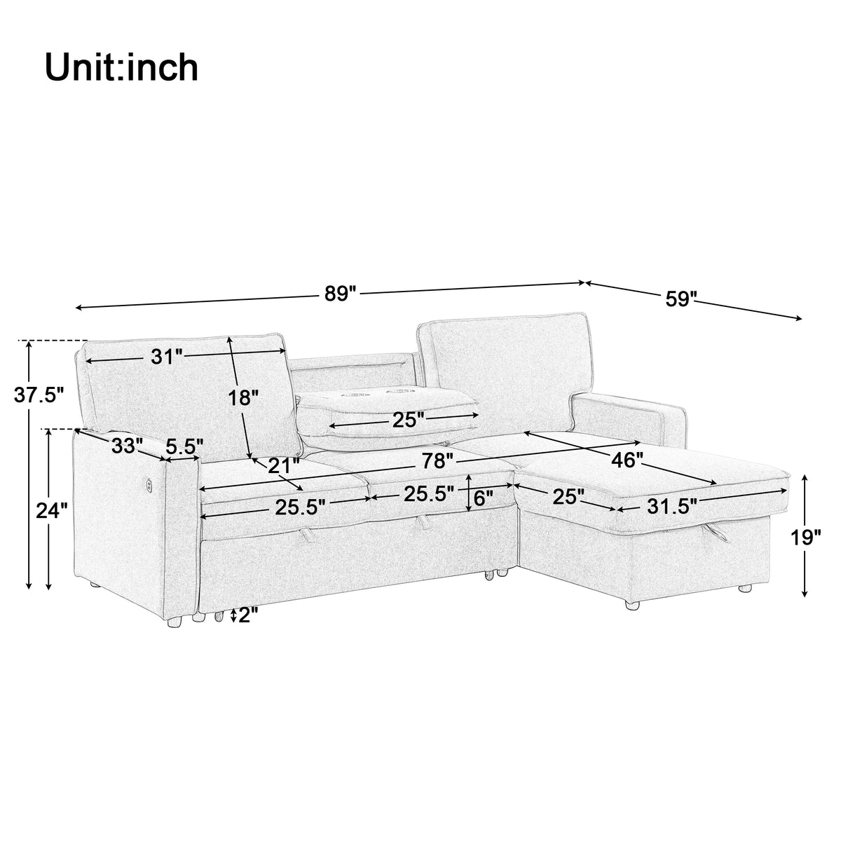Oversized 162" L-Shaped Cloud Modular Sectional with 6 Plush Pillows