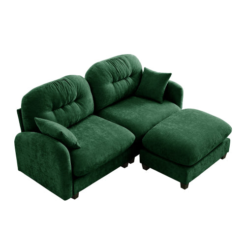 Plush L-Shaped Modular Sectional Sofa with Ottoman & Tufted Backrest, Beige
