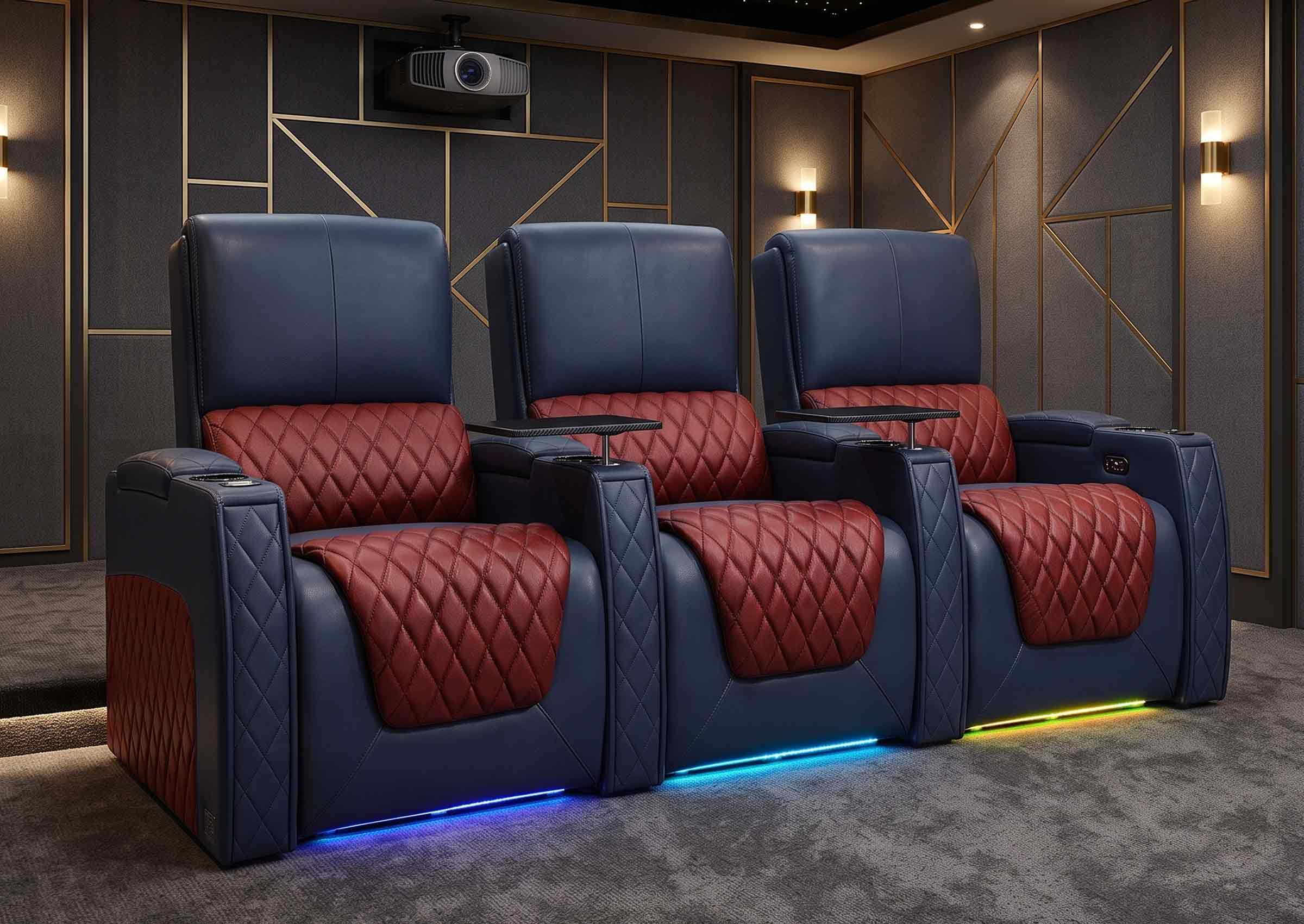 Weilianda AstroUltra Series Blue Custom Dual-Color 3-Seat Home Theater Recliner with Power Headrest & Footrest