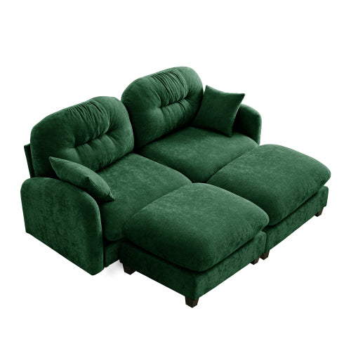 Plush L-Shaped Modular Sectional Sofa with Ottoman & Tufted Backrest, Beige