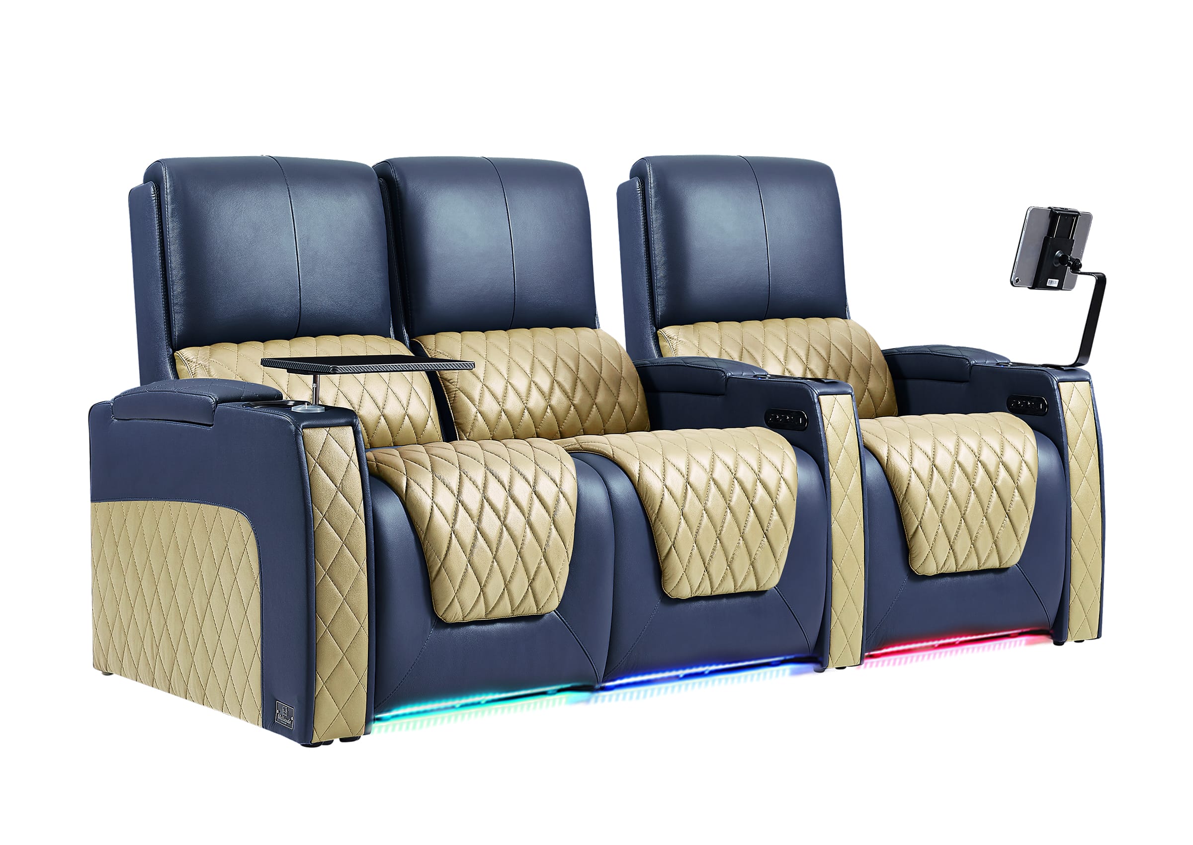Weilianda AstroUltra Series Blue Custom Dual-Color 3-Seat Home Theater Recliner with Power Headrest & Footrest