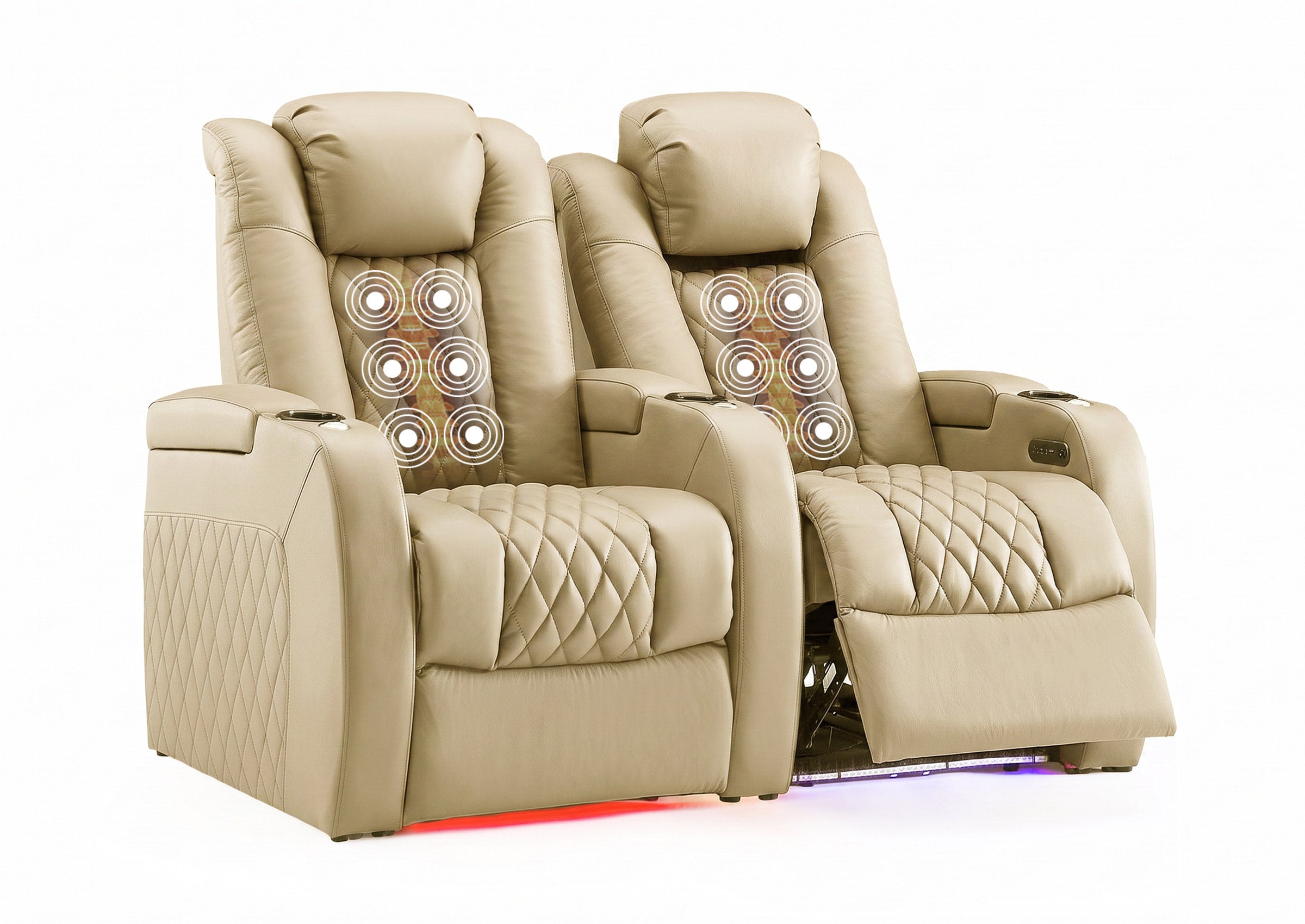 Weilianda FortLux Massage Series Custom 2-Seater Home Theater Recliners | 3-Level Massage, Top-Grain Leather, Zero Gravity, LED Cup Holders