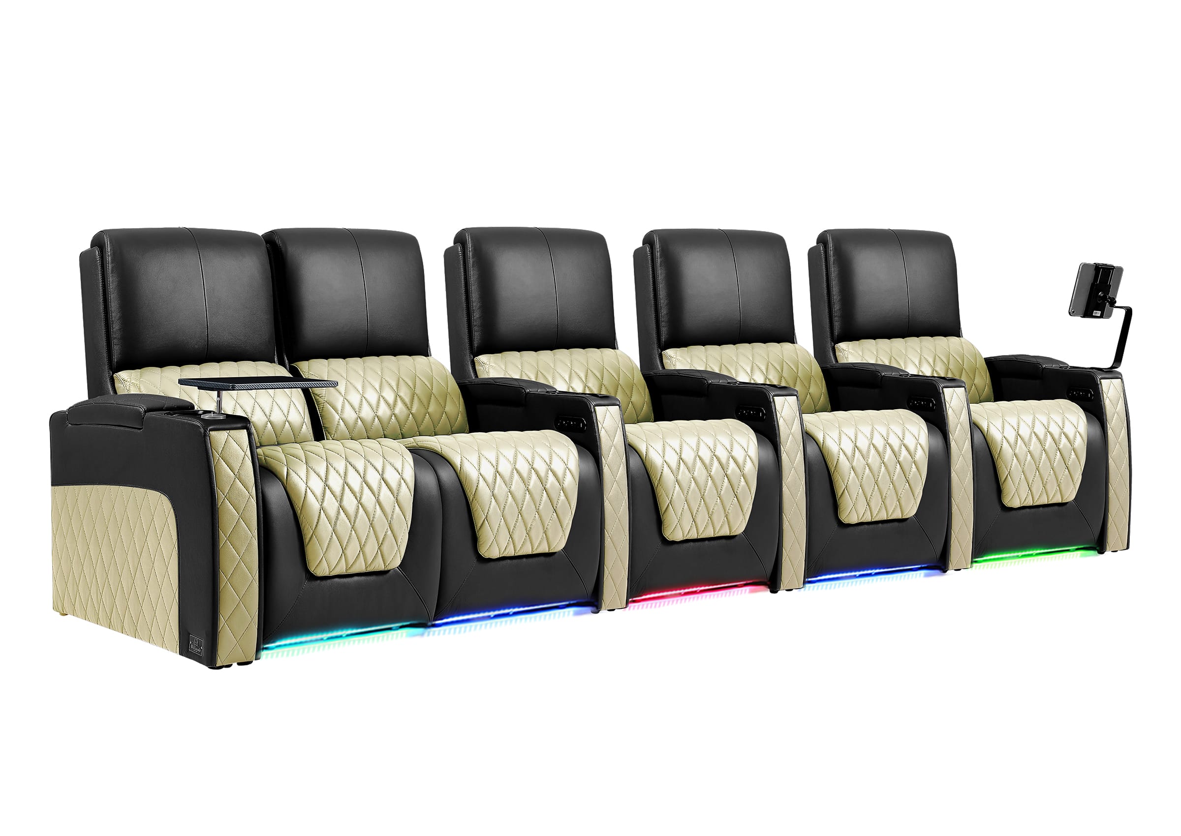 Weilianda AstroUltra Series Black Custom Two-Tone 5-Seat Power Home Theater Sofa with Zero Gravity & Adjustable Headrest