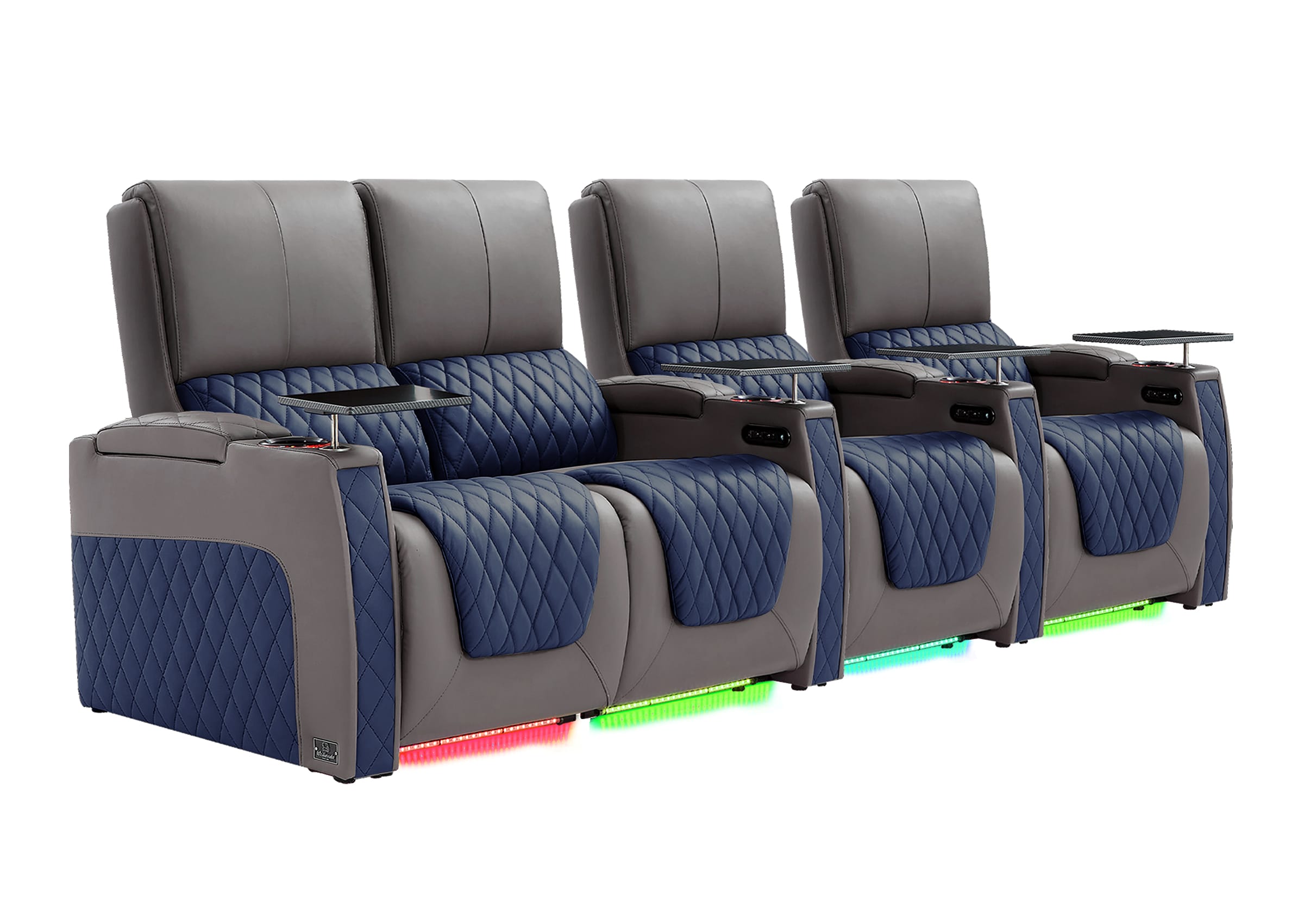 Weilianda AstroUltra Series Grey Custom Two-Tone 4 Seat Media Room Couch with Adjustable Headrest & Lighting