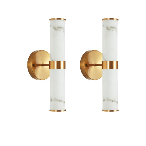 Elegant Faux Marble Chrome Wall Sconces, Set of 2