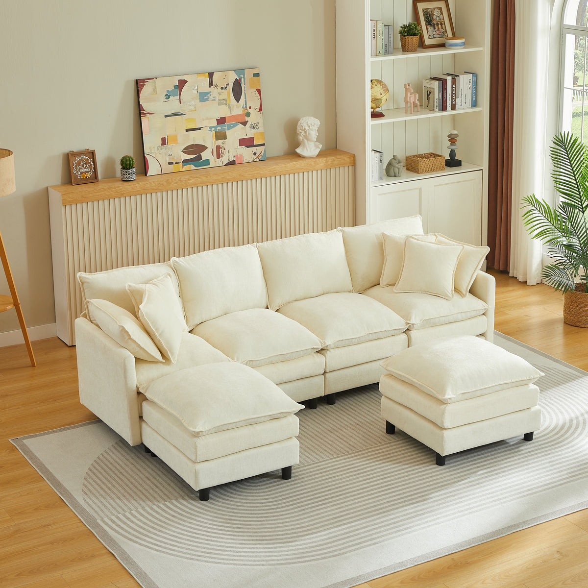 Spacious 106" U-Shaped Cloud Modular Sectional with Movable Ottoman