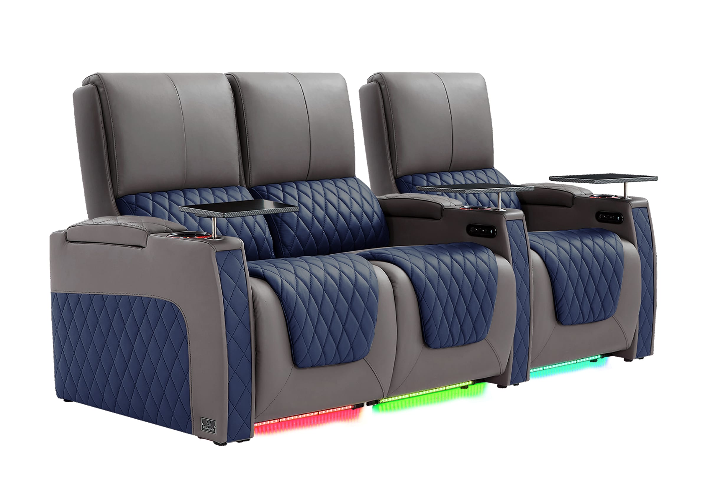 Weilianda AstroUltra Series Grey Custom Two-Tone 3-Seat Power Home Theater Recliner with Ambient Lighting
