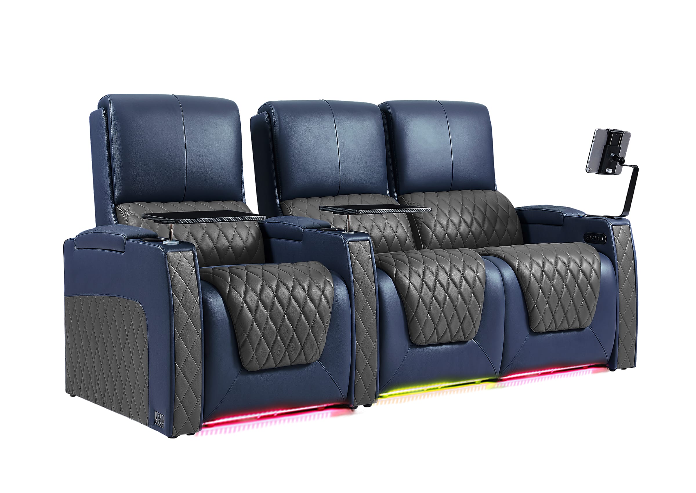 Weilianda AstroUltra Series Blue Custom Dual-Color 3-Seat Home Theater Recliner with Power Headrest & Footrest