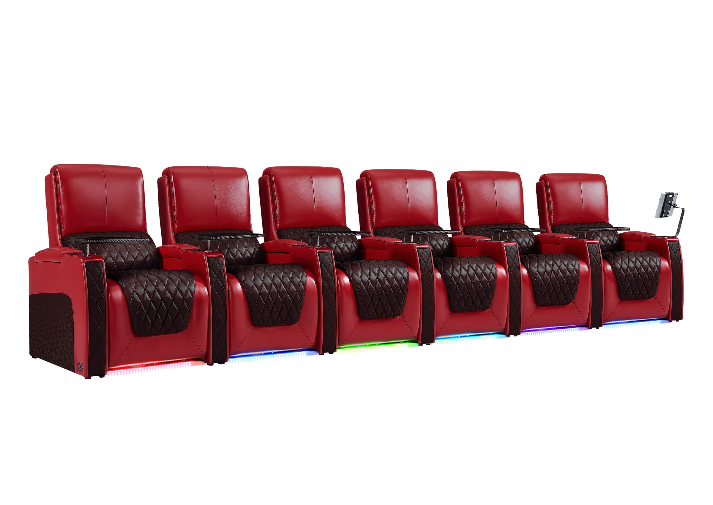 Weilianda AstroUltra Series Red Custom Dual-Tone Leather Theater Couch with RGB Lighting 6-Seat