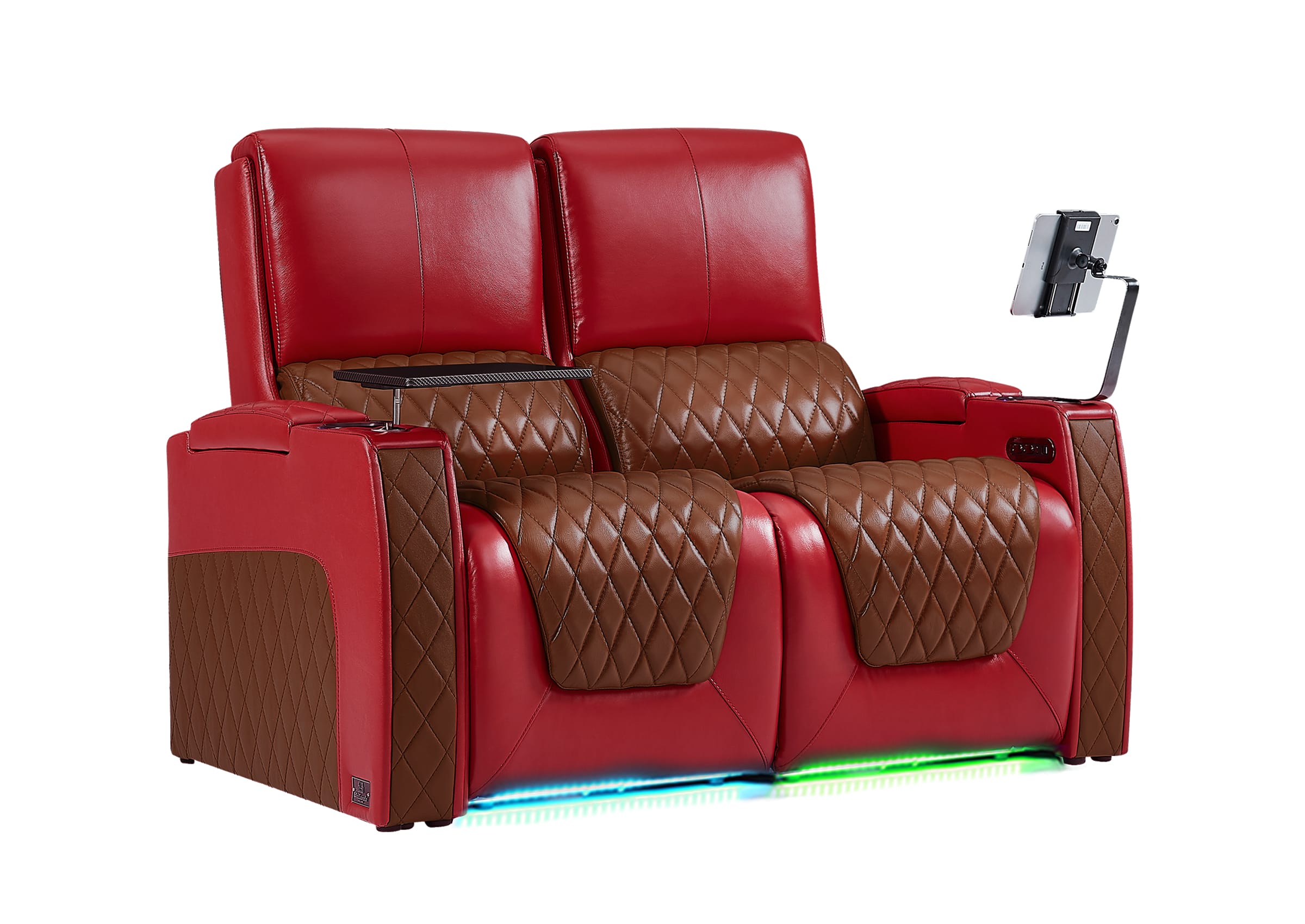Weilianda AstroUltra Series Red Custom Dual-Tone Home Theater Loveseat Recliner with 7-Color LED Lighting