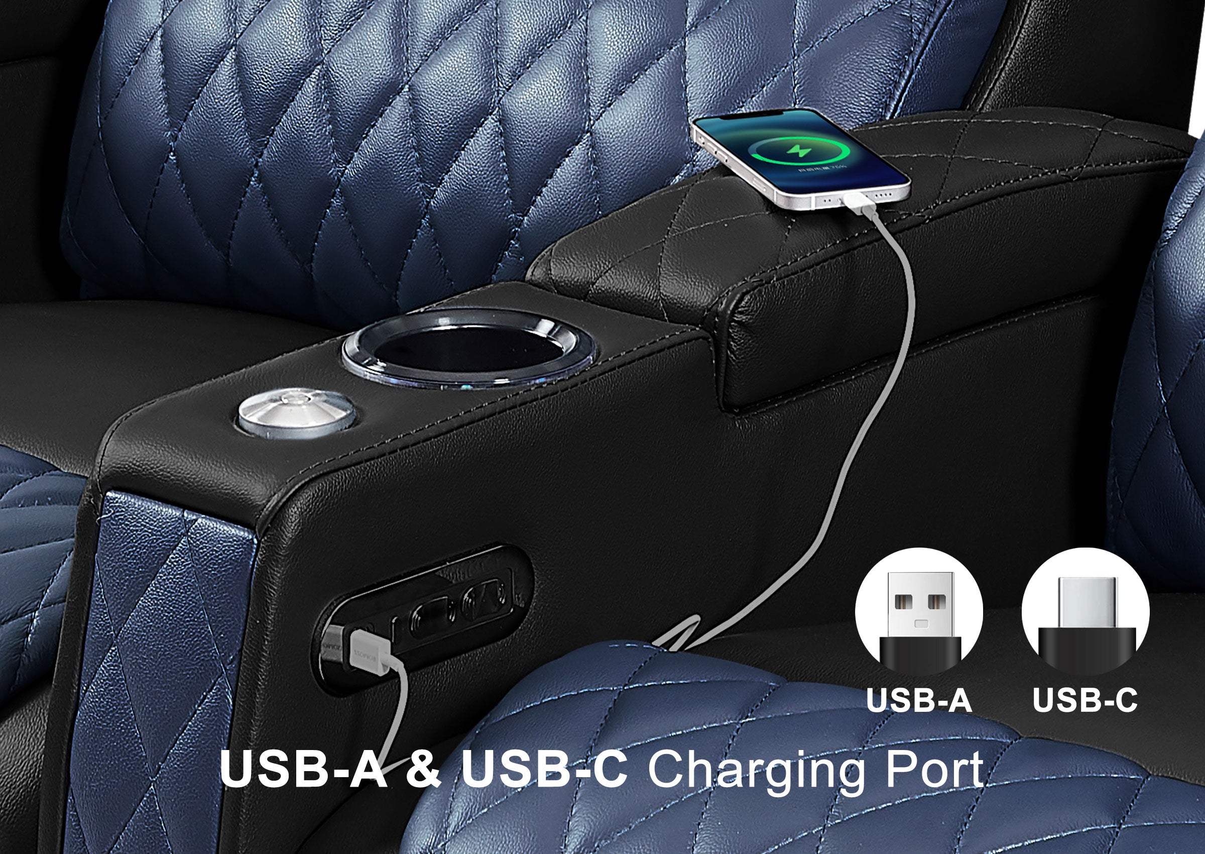 Weilianda AstroUltra Series Black Custom Dual-Color 2-Seat Home Cinema Sofa with Adjustable Headrest & Footrest