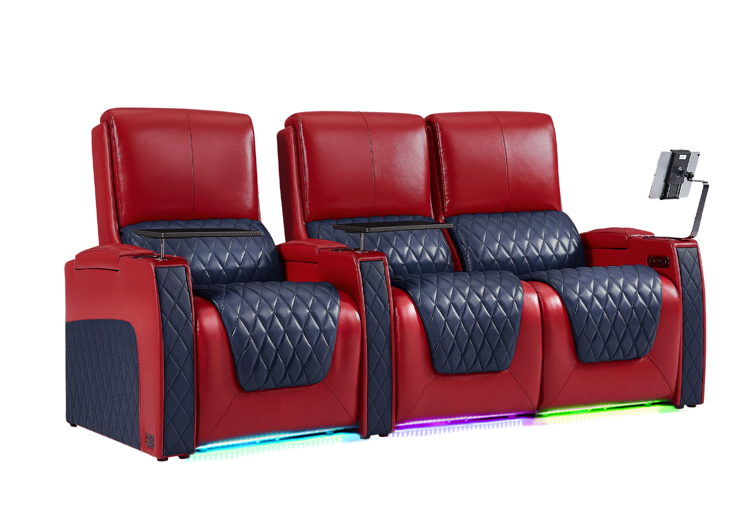 Weilianda AstroUltra Series Red Custom Two-Tone 3-Seat Movie Theater Seats with Adjustable Headrest