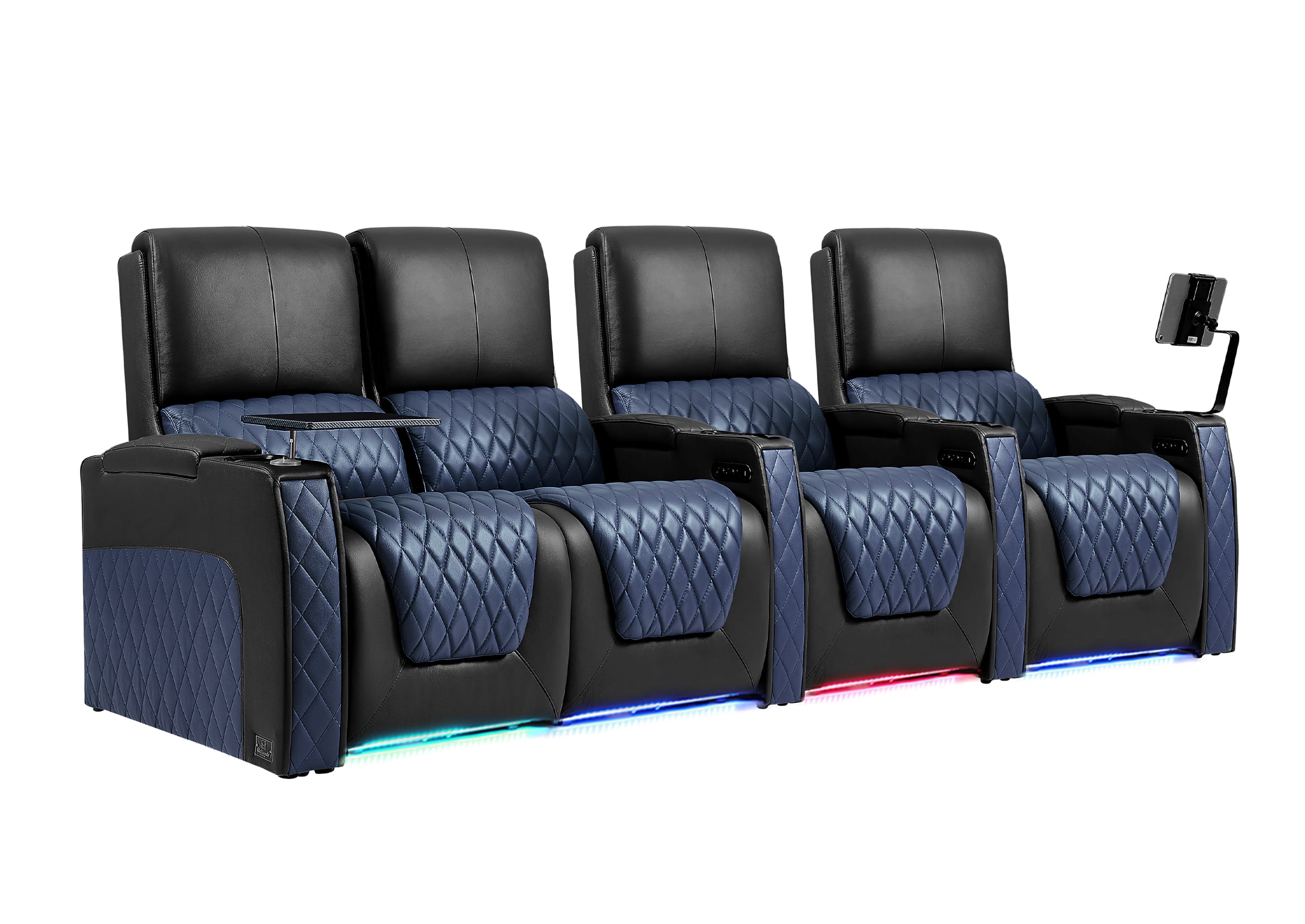 Weilianda AstroUltra Series Black Custom Two-Tone Movie Theater Chairs with Ambient Lighting & USB Ports 4-Seater