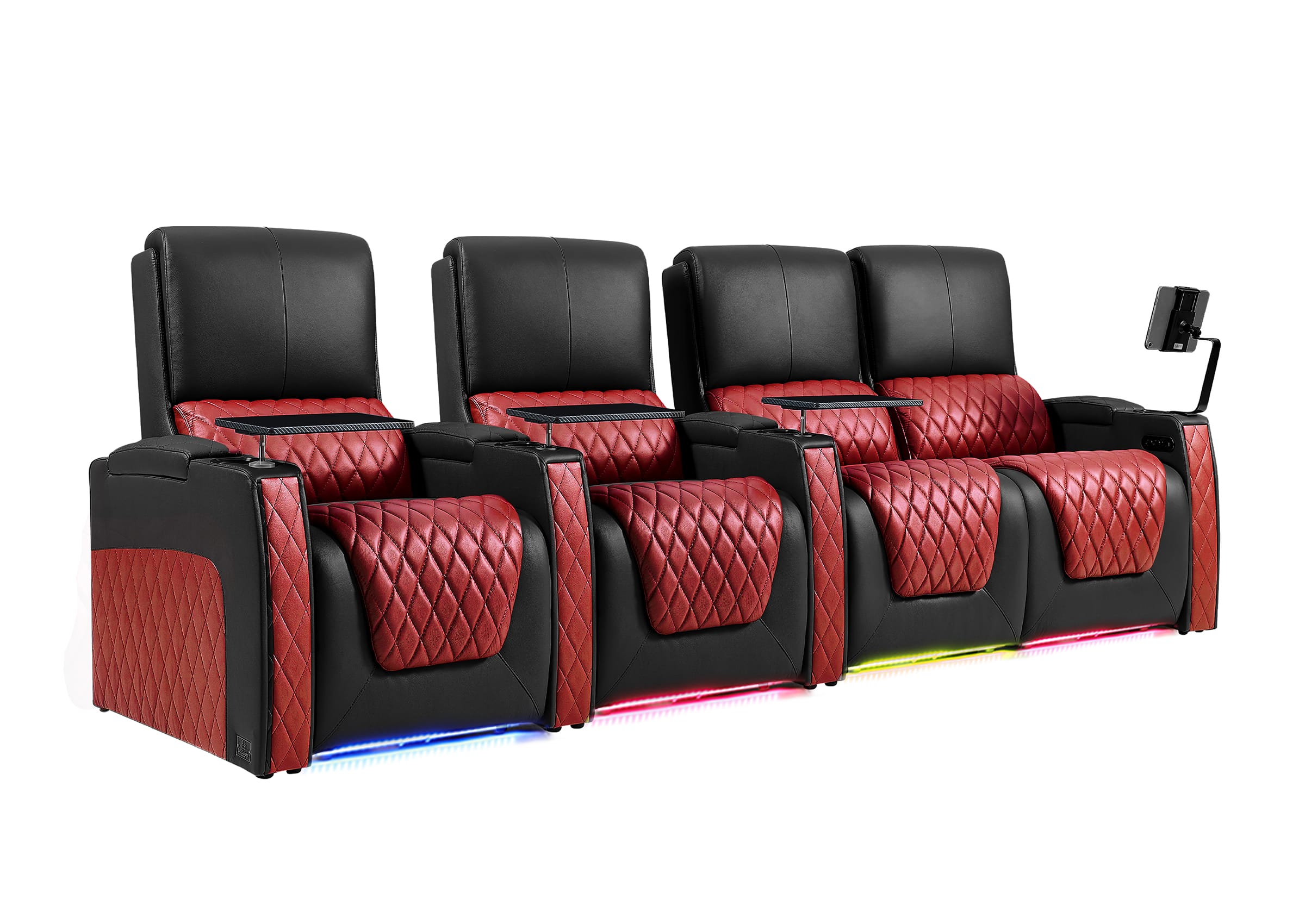 Weilianda AstroUltra Series Black Custom Two-Tone Movie Theater Chairs with Ambient Lighting & USB Ports 4-Seater
