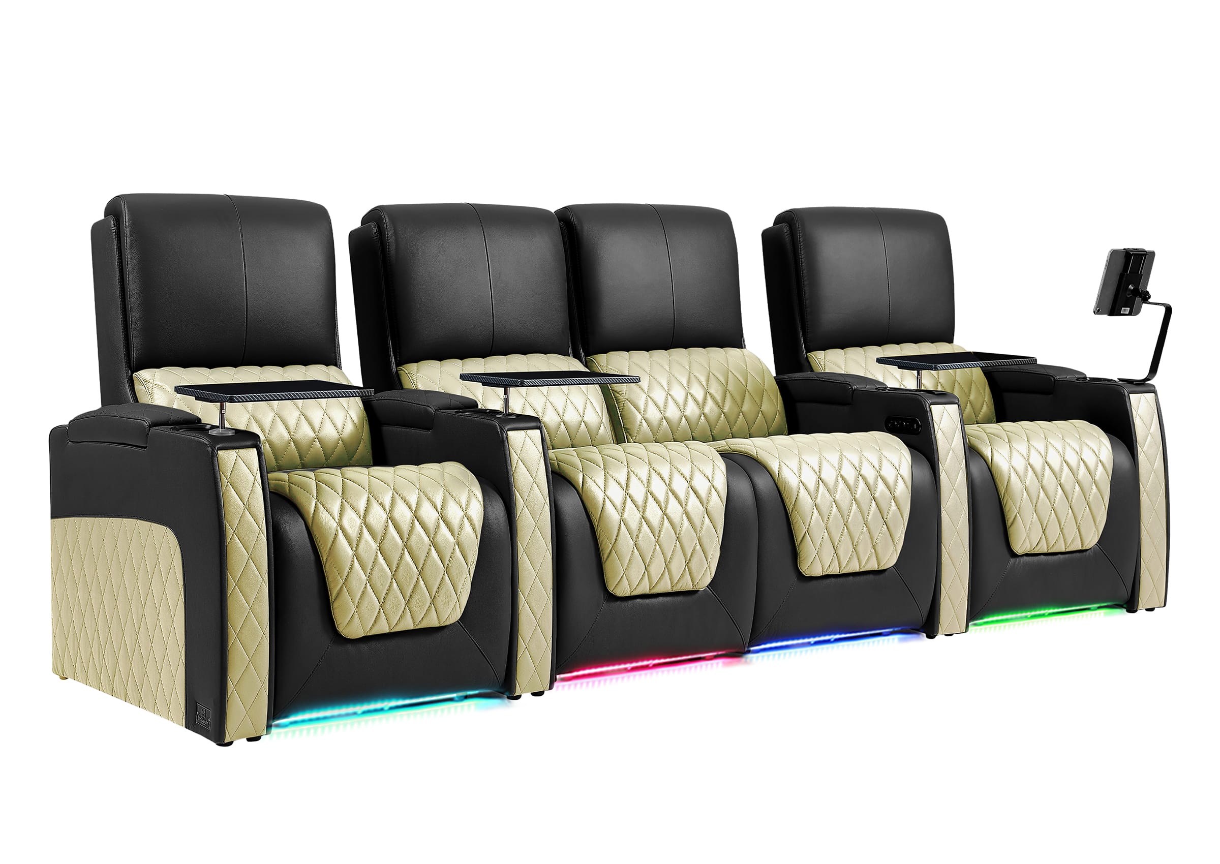 Weilianda AstroUltra Series Black Custom Two-Tone Movie Theater Chairs with Ambient Lighting & USB Ports 4-Seater