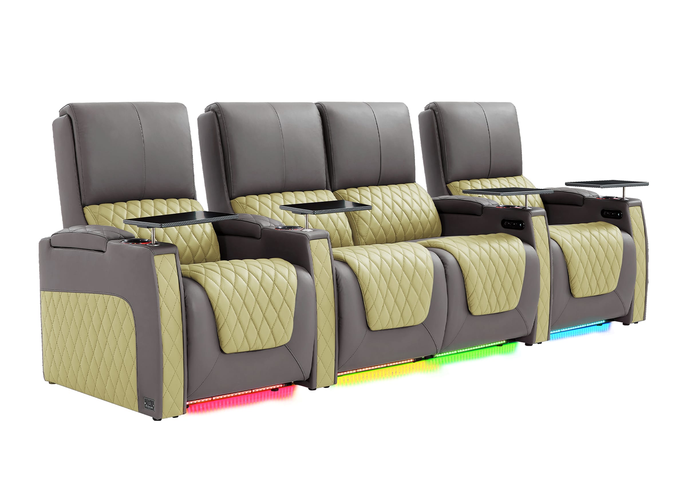 Weilianda AstroUltra Series Grey Custom Two-Tone 4 Seat Media Room Couch with Adjustable Headrest & Lighting