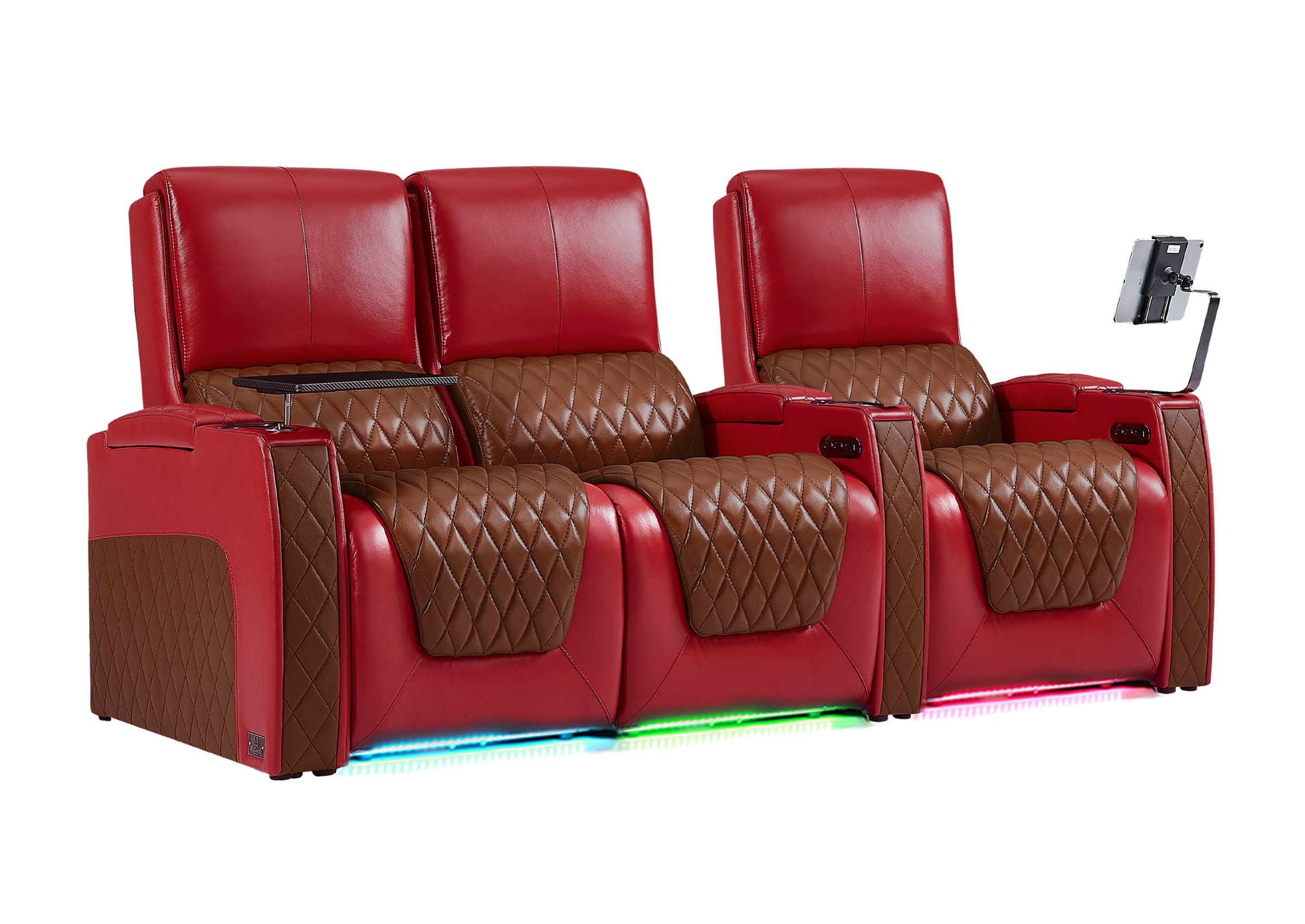 Weilianda AstroUltra Series Red Custom Two-Tone 3-Seat Movie Theater Seats with Adjustable Headrest