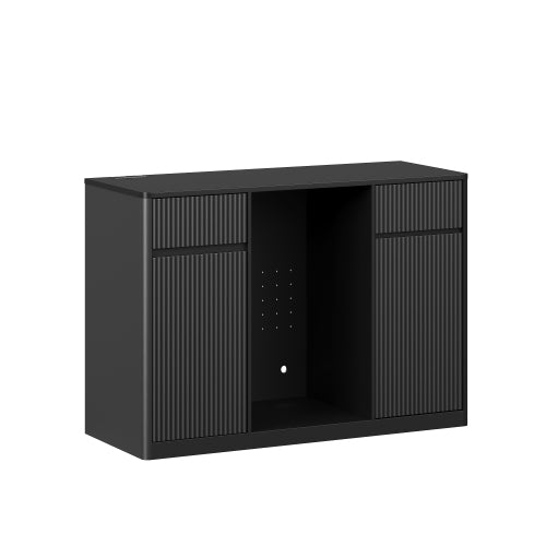 Fluted 51" Bar Cabinet with Fridge Space, Charging Hub & Wine Glass Rack, Black