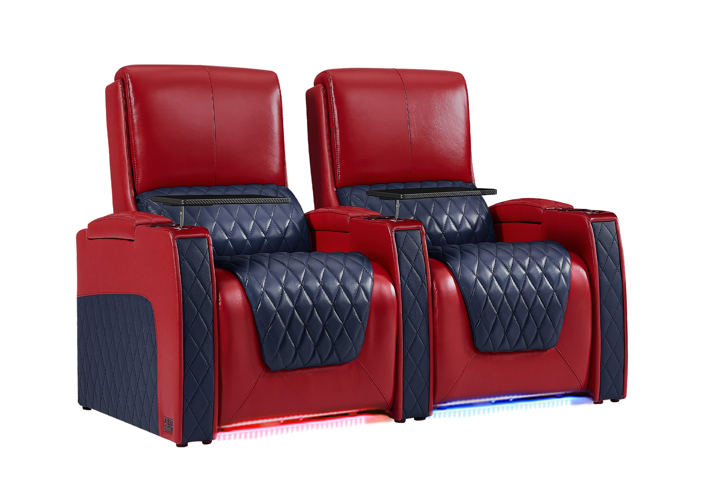 Weilianda AstroUltra Series Red Custom Dual-Tone Home Theater Loveseat Recliner with 7-Color LED Lighting