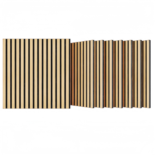 Acoustic Wood Slat Wall Panels, 4-Pack Sound-Absorbing Panels with Adhesive, Matte Black