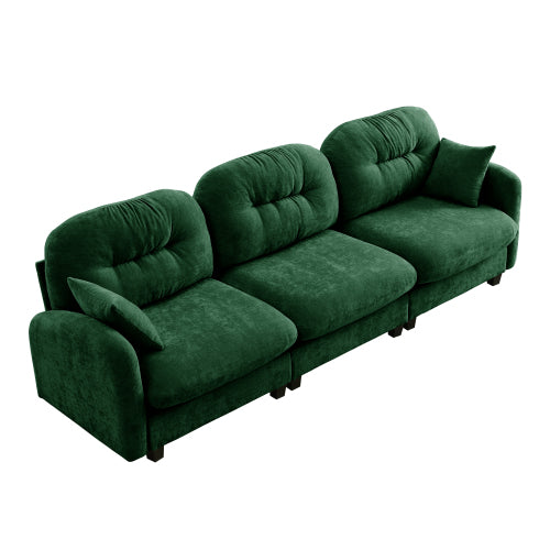 Plush L-Shaped Modular Sectional Sofa with Ottoman & Tufted Backrest, Beige