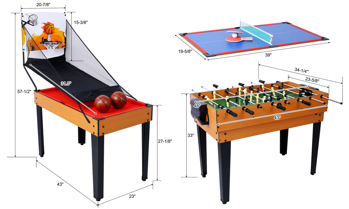 Versatile 5-in-1 Multi-Game Table with Billiards, Foosball & More, Brown/Red