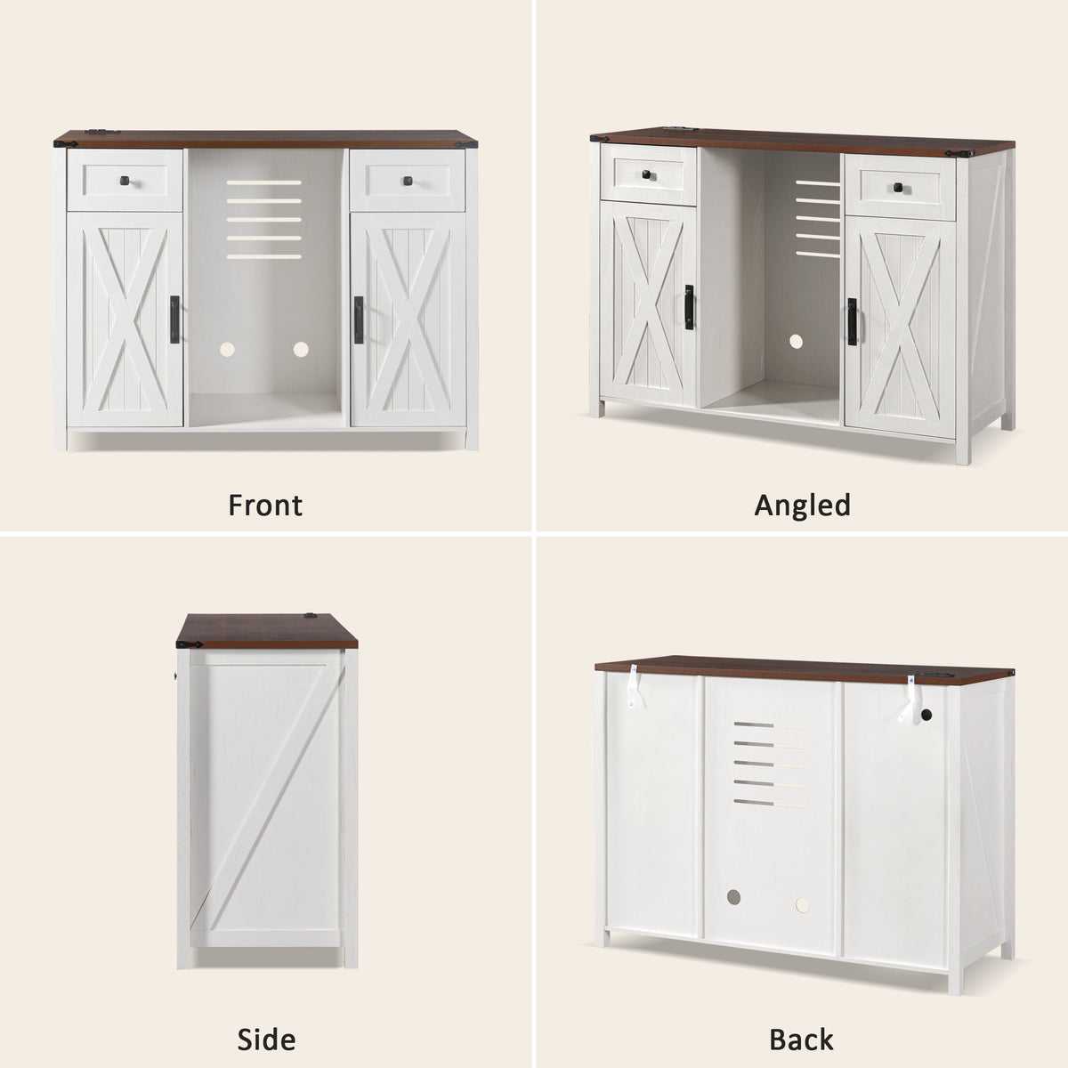53.2" Farmhouse Fridge Cabinet Cabinet with Power Outlet, White