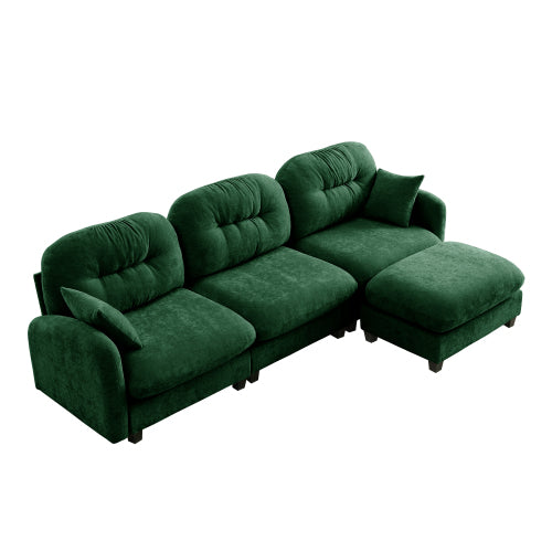 Plush L-Shaped Modular Sectional Sofa with Ottoman & Tufted Backrest, Beige