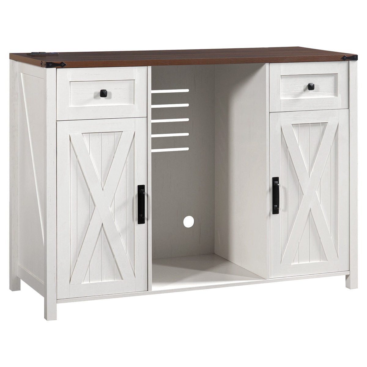 53.2" Farmhouse Fridge Cabinet Cabinet with Power Outlet, White