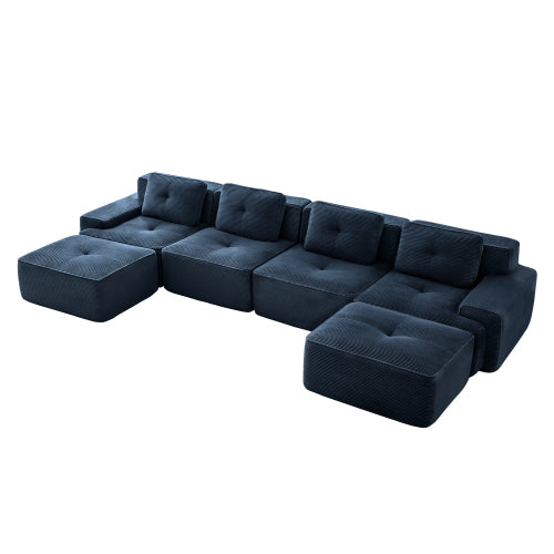 Oversized 6-Seater V-Shaped Corduroy Sectional with Dual Movable Ottomans