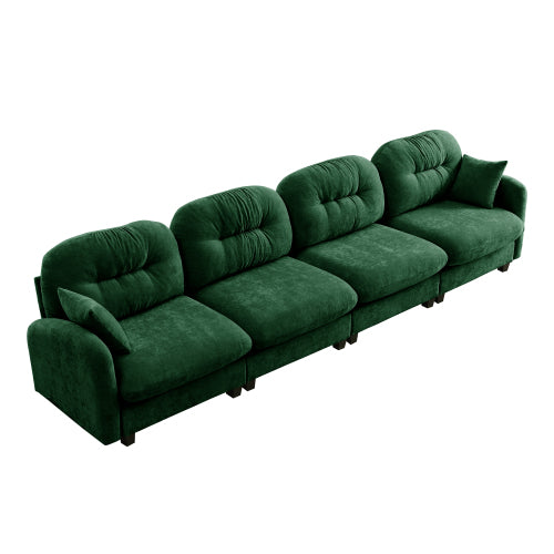 Plush L-Shaped Modular Sectional Sofa with Ottoman & Tufted Backrest, Beige