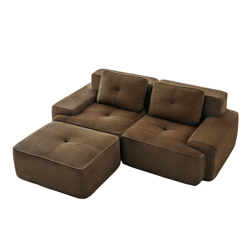 Oversized 6-Seater V-Shaped Corduroy Sectional with Dual Movable Ottomans