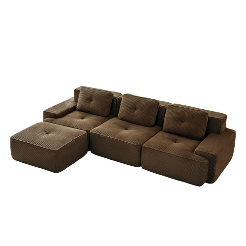 Oversized 6-Seater V-Shaped Corduroy Sectional with Dual Movable Ottomans