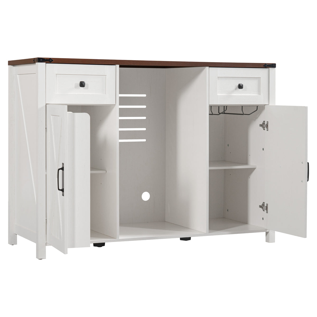 53.2" Farmhouse Fridge Cabinet Cabinet with Power Outlet, White