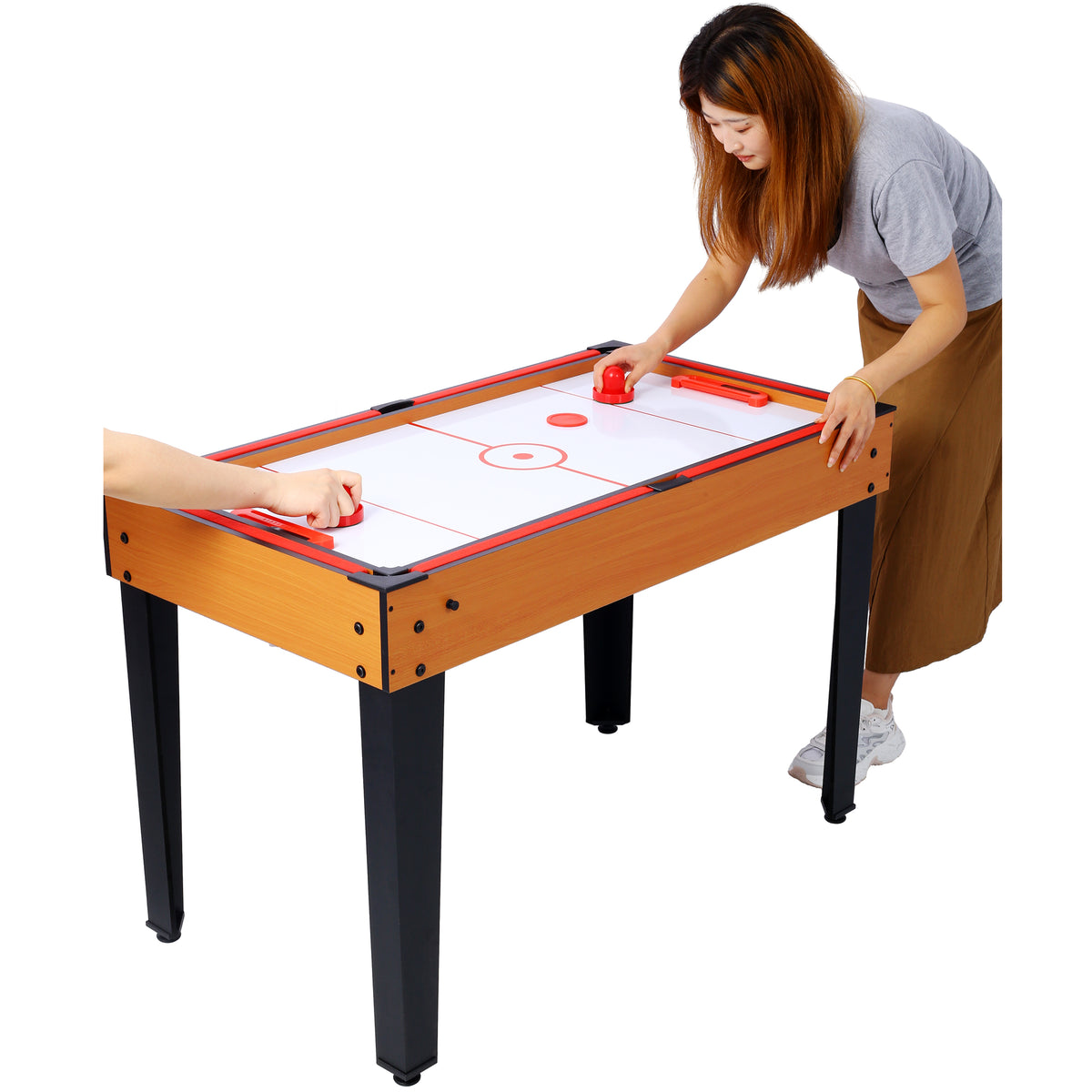 Versatile 5-in-1 Multi-Game Table with Billiards, Foosball & More, Brown/Red