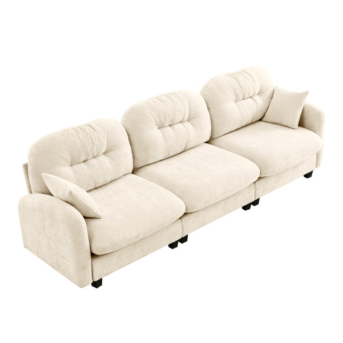 Plush L-Shaped Modular Sectional Sofa with Ottoman & Tufted Backrest, Beige