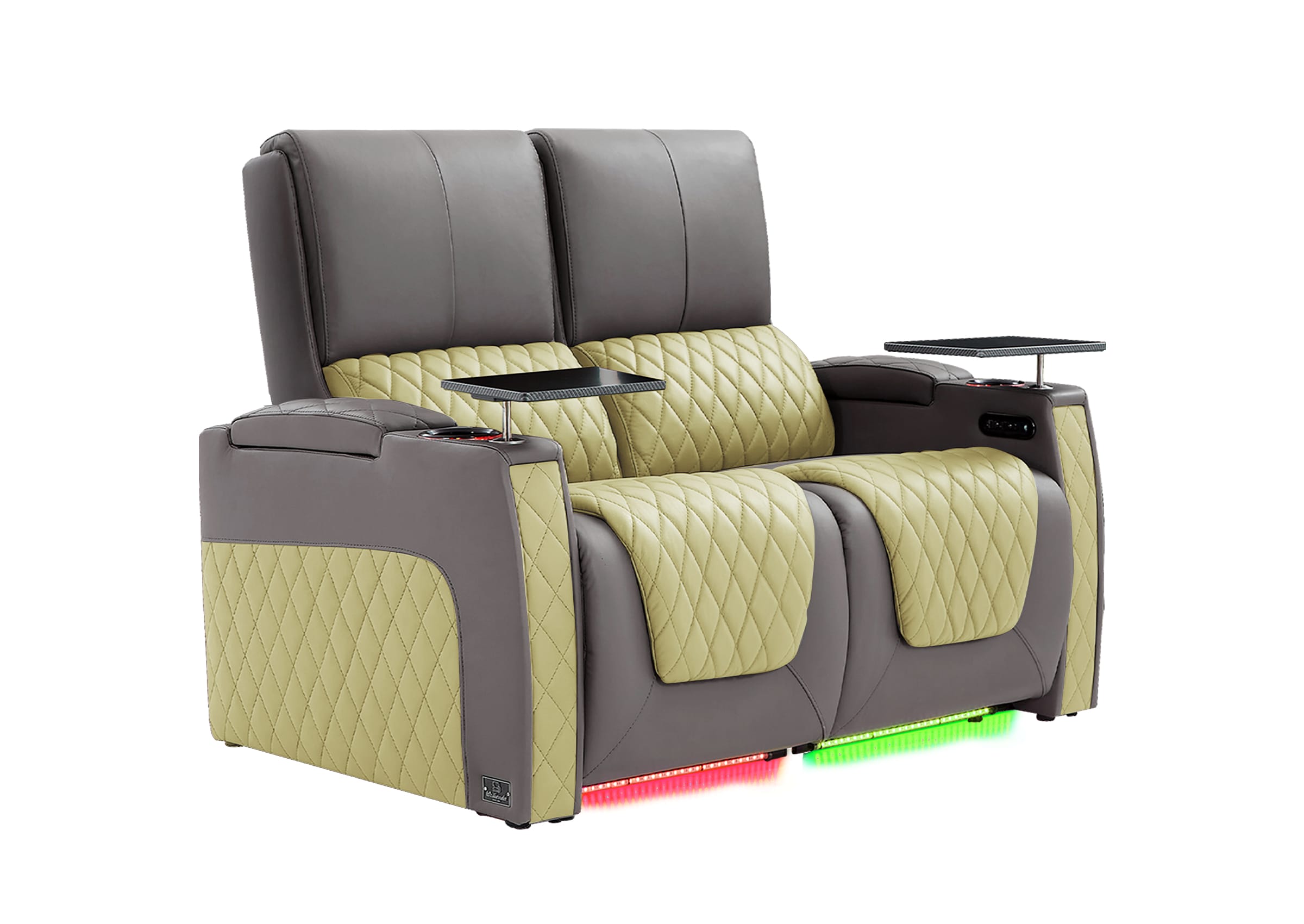 Weilianda AstroUltra Series Grey Custom Dual-Tone Genuine Leather Loveseat Sofa with Zero Gravity Seating