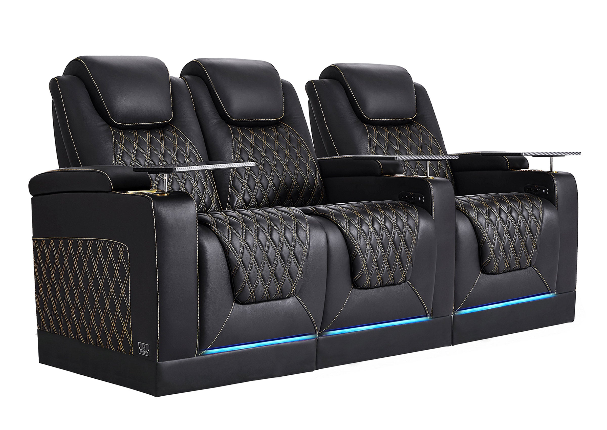 Weilianda Chic Riser Series Home Theater Seating Row of 3 | Gold Accent Chair with LED Lighting