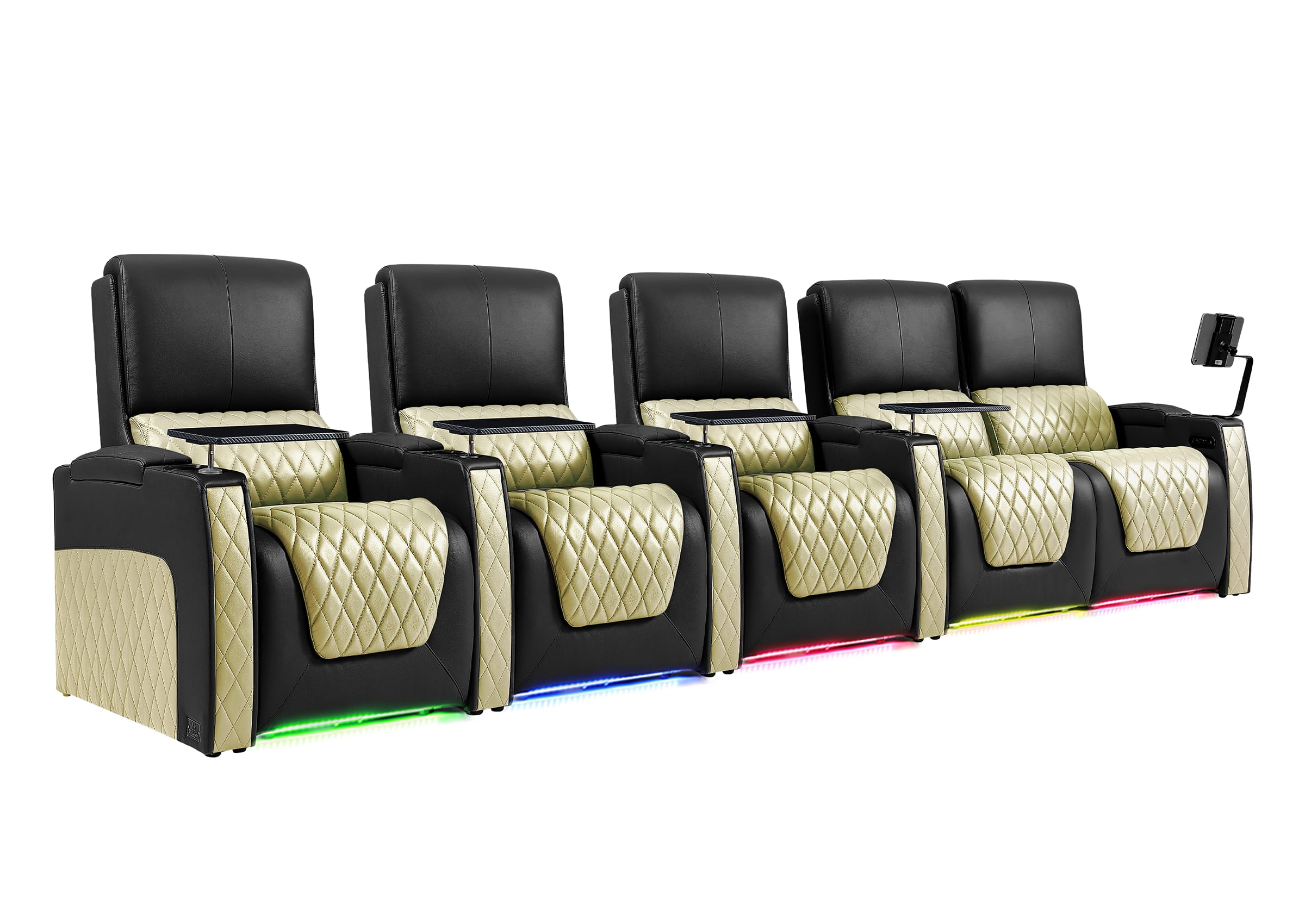 Weilianda AstroUltra Series Black Custom Two-Tone 5-Seat Power Home Theater Sofa with Zero Gravity & Adjustable Headrest