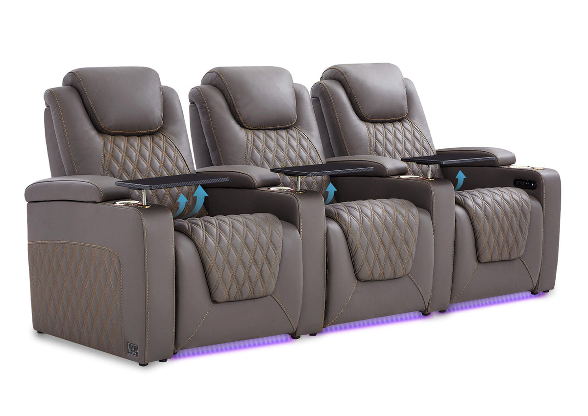 Weilianda Chic Lumbar Series Leather Seating Row of 3 with Built-In Lumbar Support for Home Theater